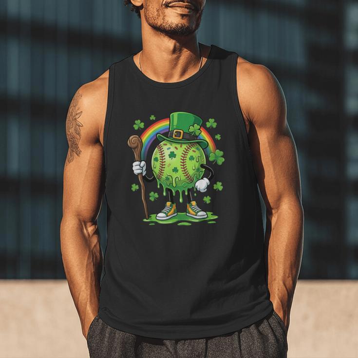 St Patricks Day Baseball Leprechaun Rainbow Green Baseball Men Tank Top