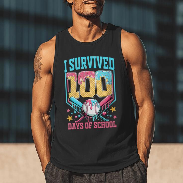 I Survived 100 Days Of School Baseball Drip Students Teacher Men Tank Top I Survived 100 Days Of School Baseball Drip Students Teacher Men Tank Top