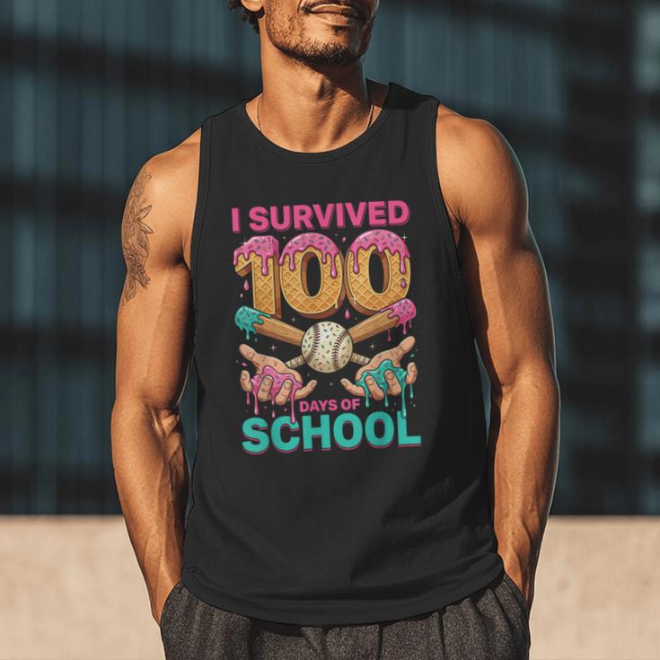 I Survived 100 Days Of School Baseball Ice Cream Drip Men Tank Top I Survived 100 Days Of School Baseball Ice Cream Drip Men Tank Top