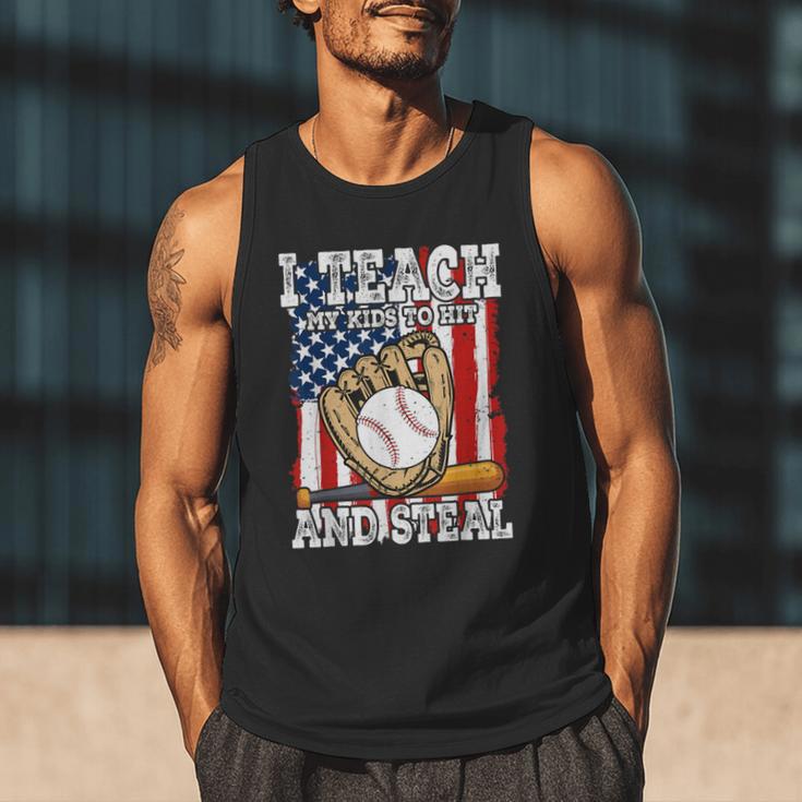 I Teach My Kids To Hit And Steal Baseball Dad American Flag Men Tank Top I Teach My Kids To Hit And Steal Baseball Dad American Flag Men Tank Top