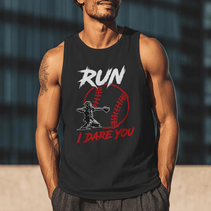 Vintage Baseball Catcher Boys Go Ahead Run I Dare You Men Tank Top Vintage Baseball Catcher Boys Go Ahead Run I Dare You Men Tank Top