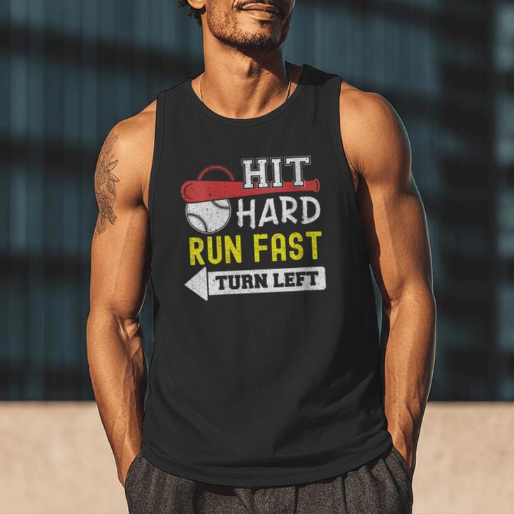 Women's Hit Hard Run Fast Turn Left Baseball Quote Fan Coach Men Tank Top Women's Hit Hard Run Fast Turn Left Baseball Quote Fan Coach Men Tank Top