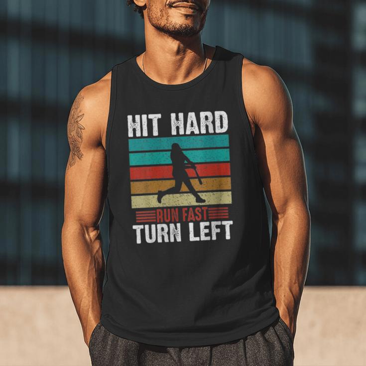 Women's Retro Hit Hard Run Fast Turn Left Baseball Lover Men Tank Top