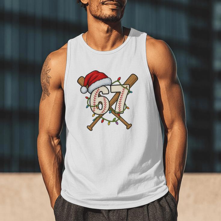 67 Baseball Xmas Lights Santa Hat Holiday Men Tank Top