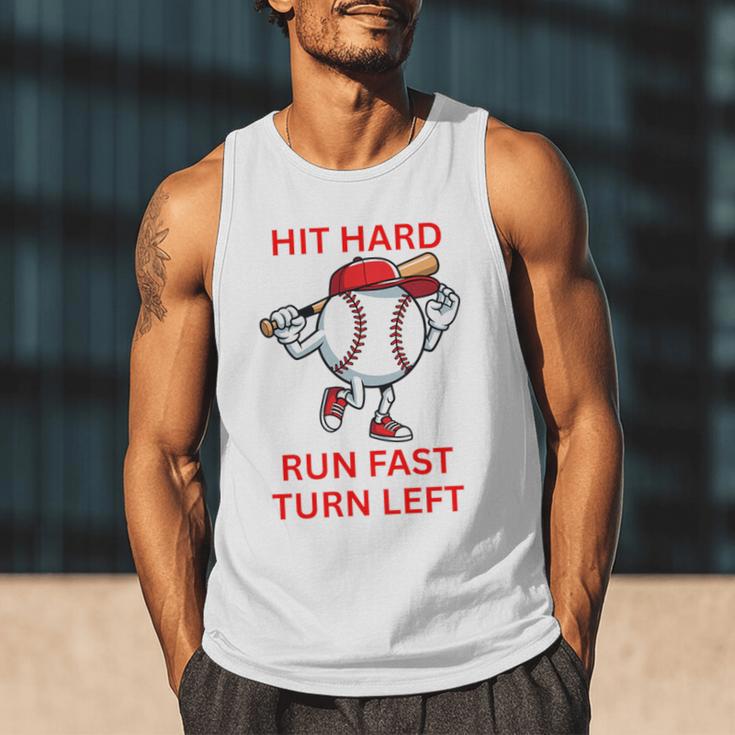 Hit Hard Run Fast Turn Left Baseball Player Premium Tri-Blend Men Tank Top Hit Hard Run Fast Turn Left Baseball Player Premium Tri-Blend Men Tank Top