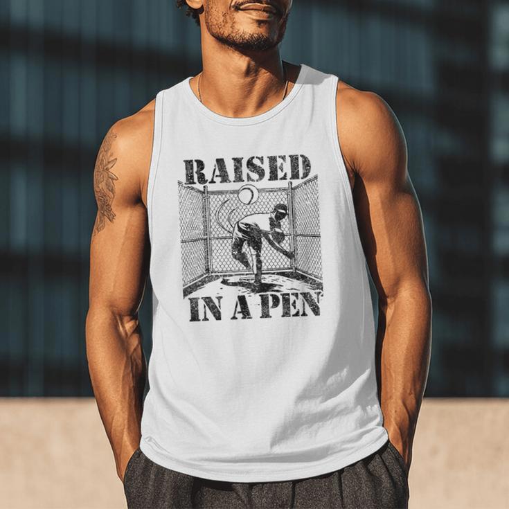 Raised In a Pen Baseball Pitcher Saying Bullpen Men Tank Top