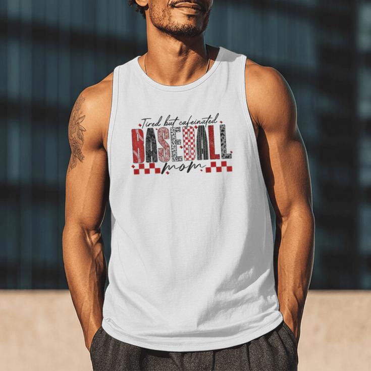 Retro Checkered Tired But Caffeinated Baseball Mom Leopard Men Tank Top