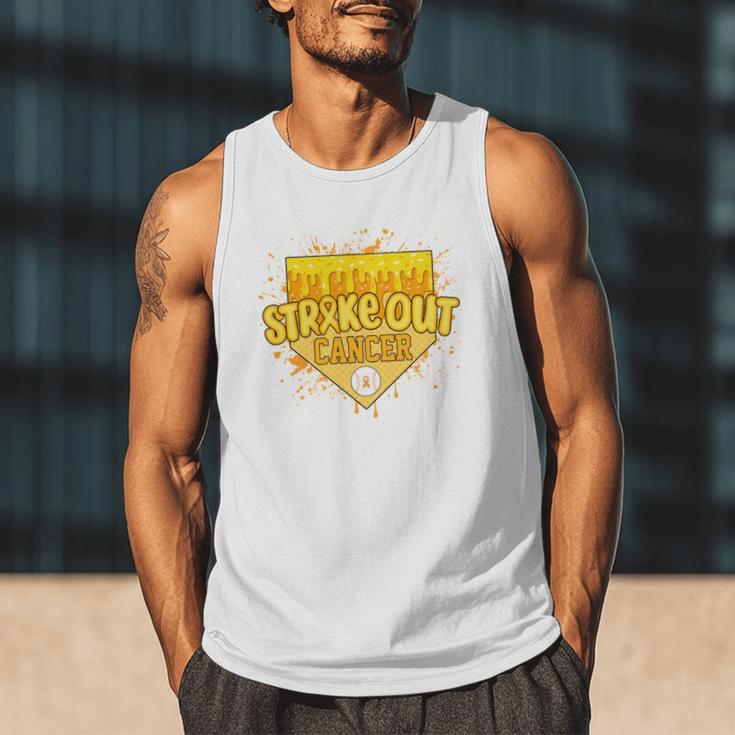 Strike Out Childhood Cancer Boys Baseball Drip Gold Ribbon Men Tank Top Strike Out Childhood Cancer Boys Baseball Drip Gold Ribbon Men Tank Top