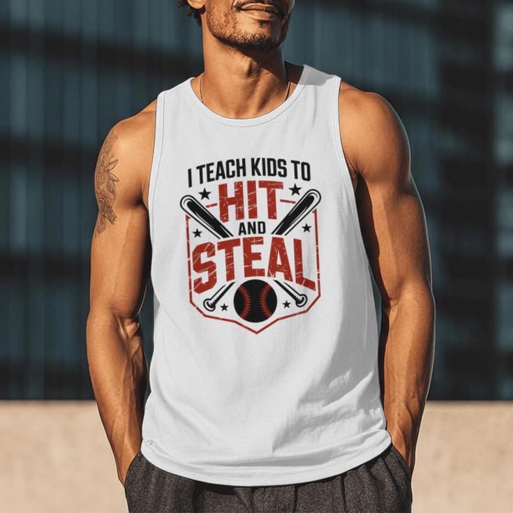 I Teach Kids To Hit And Steal Baseball Softball Coach Premium Tri-Blend Men Tank Top