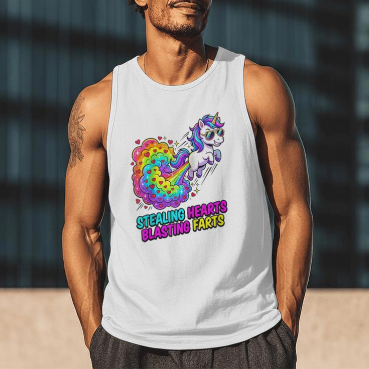 Unicorn Fart Valentine Stealing Hearts Blasting Farts Raglan Baseball Tee Men Tank Top