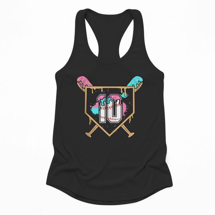 10th Birthday Baseball Bat Ice-Cream Drip 10yrs Old Boys Flowy Tank