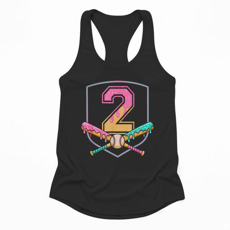 2nd Birthday Baseball Bat Ice-Cream Drip 2yrs Old Boys Kids Flowy Tank