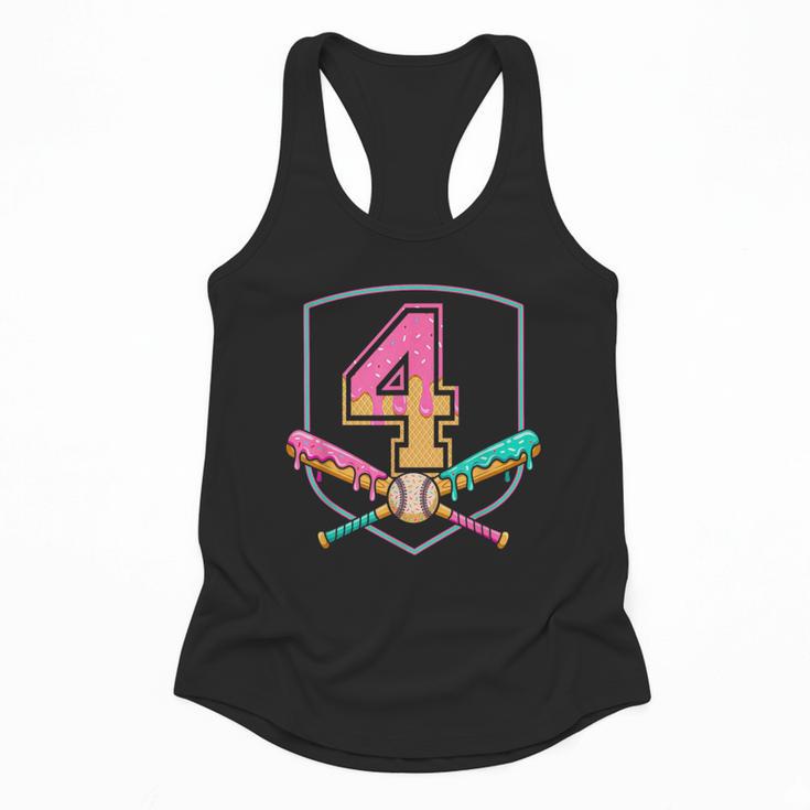 4th Birthday Baseball Bat Ice-Cream Drip 4yrs Old Boys Girls Flowy Tank