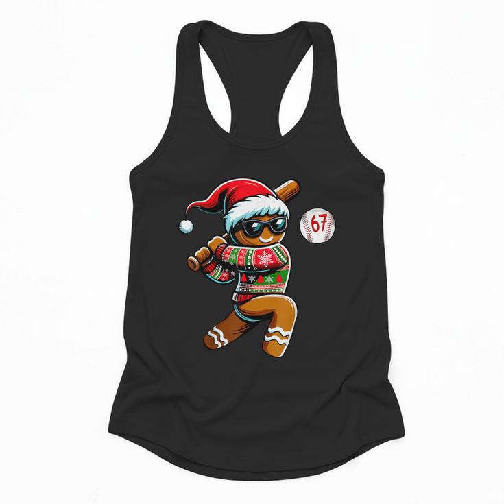 67 Gingerbread Man Playing Baseball Christmas 6 7 Meme Flowy Tank