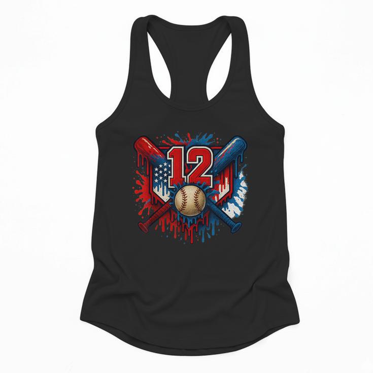 Baseball 12 Year Old Splash Drip 12th Birthday Boy Number 12 Flowy Tank