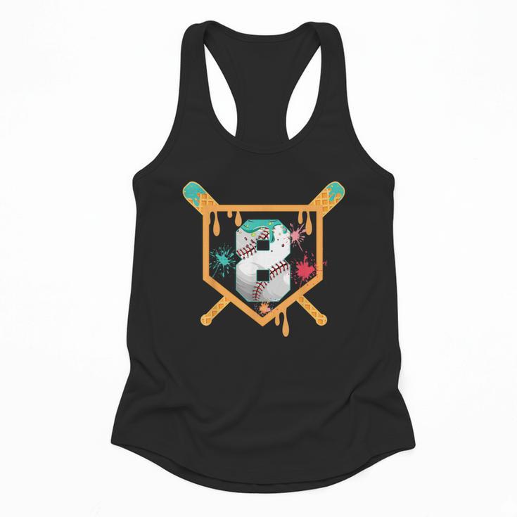 Baseball 8 Year Old Ice Cream Drip 8th Birthday Boy Number 8 Flowy Tank