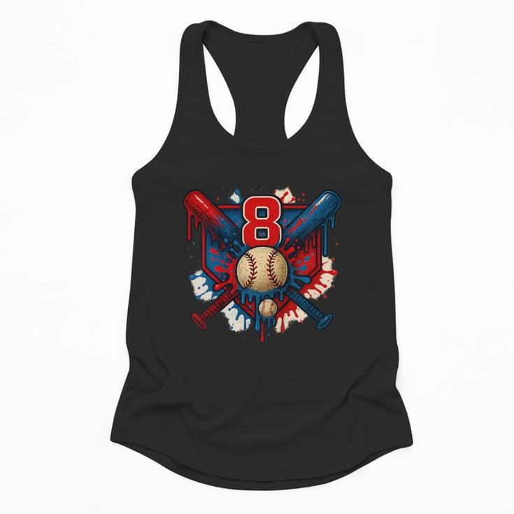 Baseball 8 Year Old Splash Drip 8th Birthday Boy Number 8 Flowy Tank