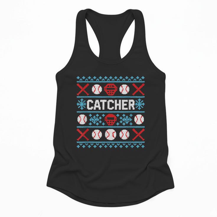 Baseball Catcher Ugly Christmas Sweater Pattern Sports Xmas Flowy Tank