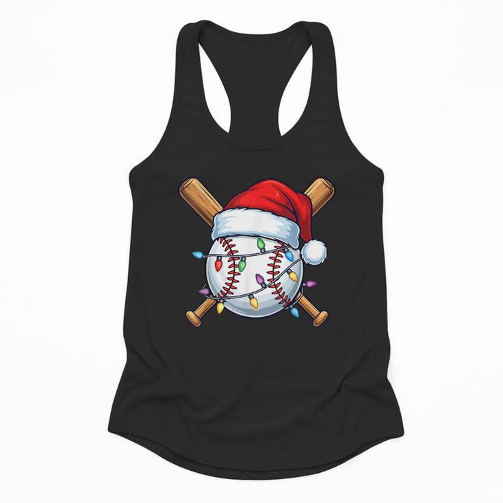 Baseball Christmas Lights Santa Christmas Baseball Player Flowy Tank