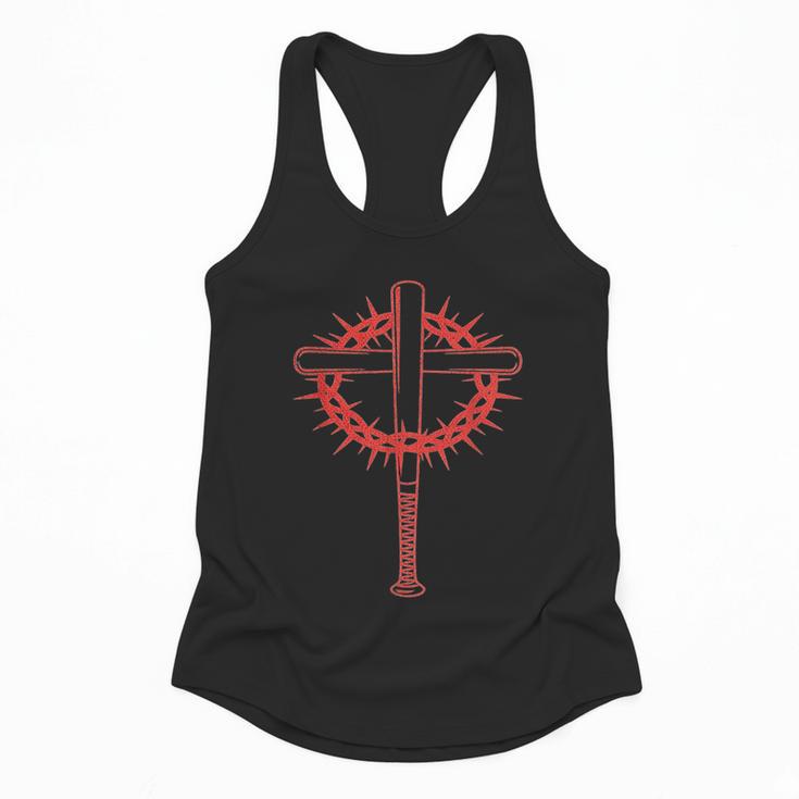 Baseball Cross Bats Pitcher Jesus Faith Flowy Tank