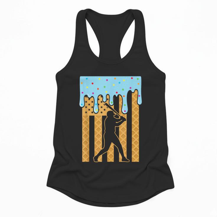 Baseball Drip Dripping Ice Cream Sport Player American Flag Flowy Tank