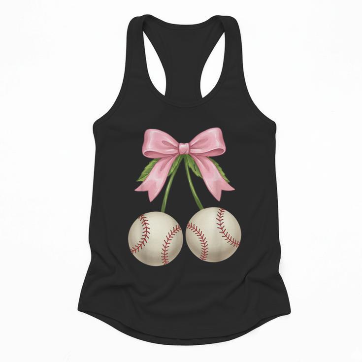 Baseball Girls Women Coquette Pink Bow Baseball Flowy Tank
