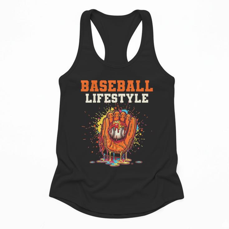 Baseball Lifestyle Ice Cream Drip Baseball Glove Crossed Bat Flowy Tank