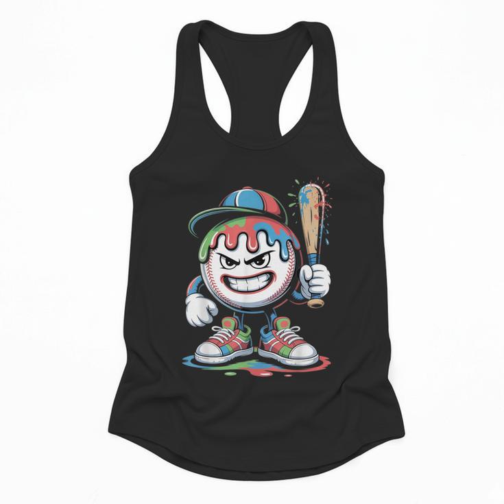 Baseball Mascot Attitude Graffiti Splash Bat Cap Flowy Tank
