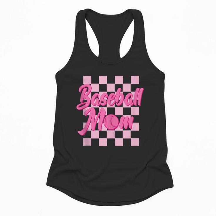 Baseball Mom And Pink Grid Sports Mother Mama Player Flowy Tank