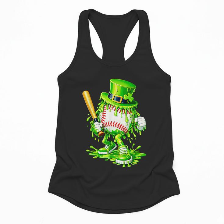 Baseball Player Ice Cream Drip Shamrocks St Patrick's Day Flowy Tank