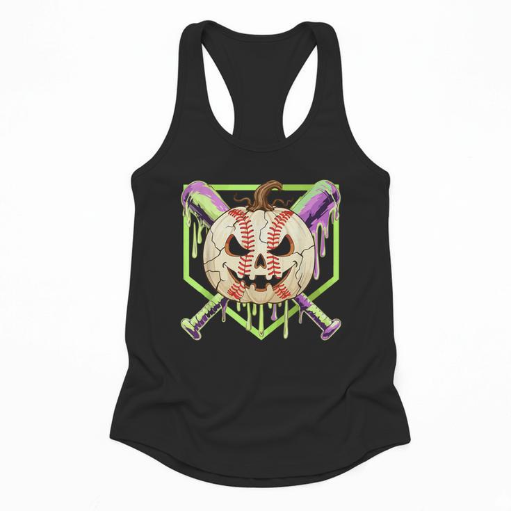 Baseball Pumpkin Halloween Baseball Drip Spooky Halloween Flowy Tank