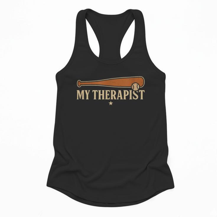 Baseball Tee My Therapist Bat Men Women Kids Flowy Tank
