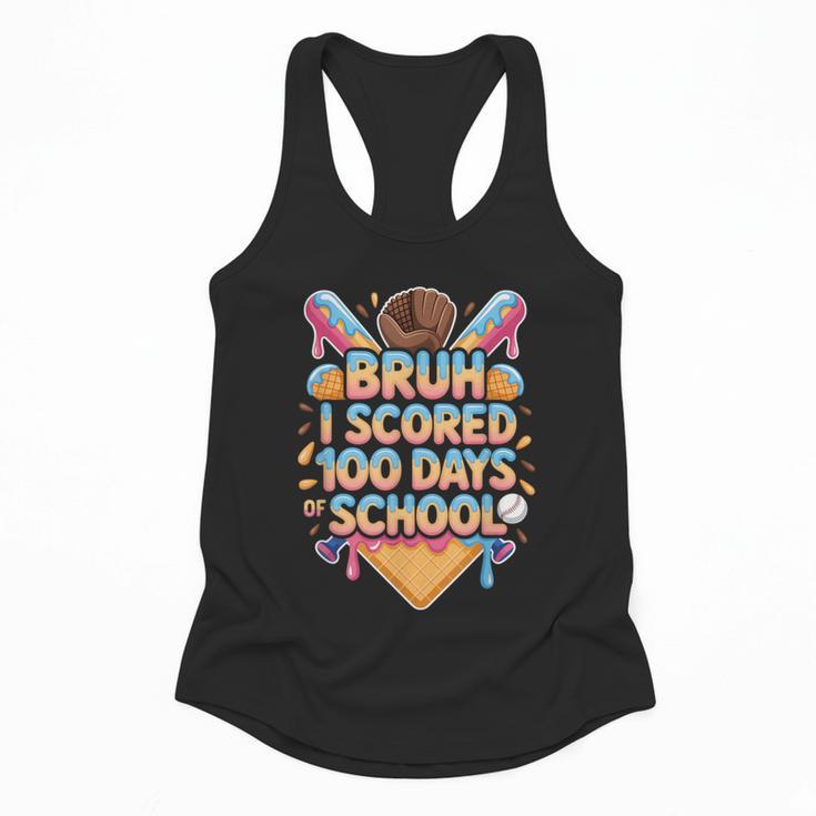 Bruh I Scored 100 Days Of School Baseball Ice Cream Drip Tee Flowy Tank