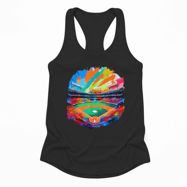 Colorful Baseball Field Home Run Baseball Player Fans Flowy Tank