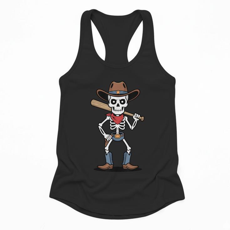 Cowboy Skeleton Baseball Halloween Graphic Flowy Tank