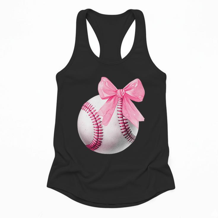 Cute Coquette Baseball Pink Bow Player & Fan Girls Flowy Tank