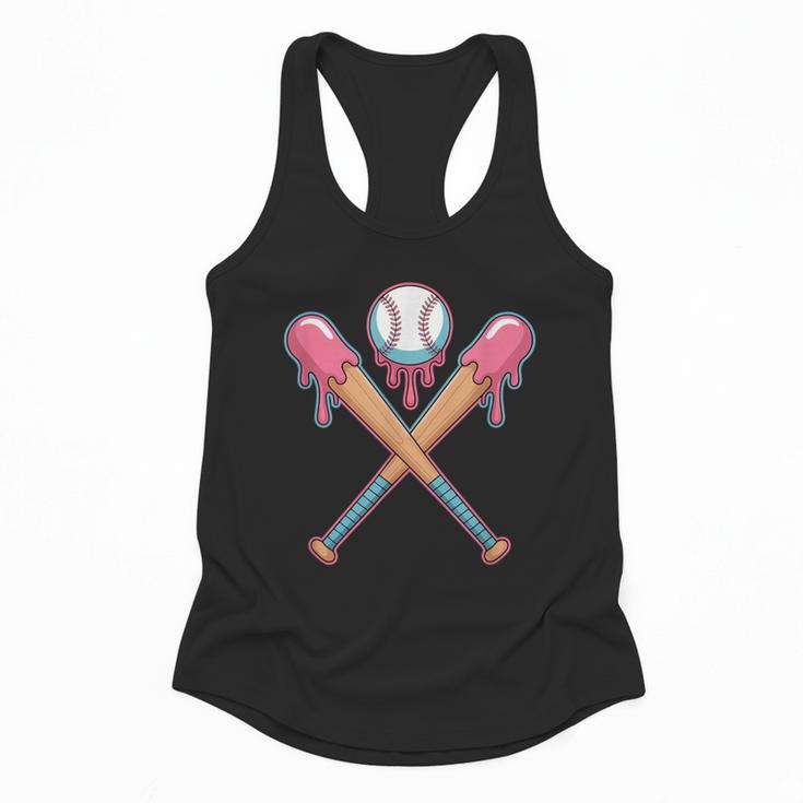 Dripping Pink Baseball Crossed Bats Summer Flowy Tank