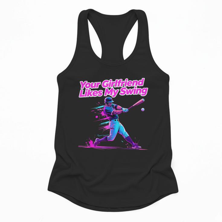 Your Girlfriend Likes My Swing Baseball Quote Boys Men Flowy Tank