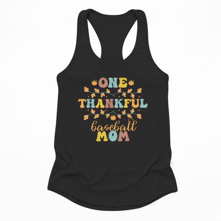 Groovy Retro One Thankful Baseball Mom Thanksgiving Fall Flowy Tank