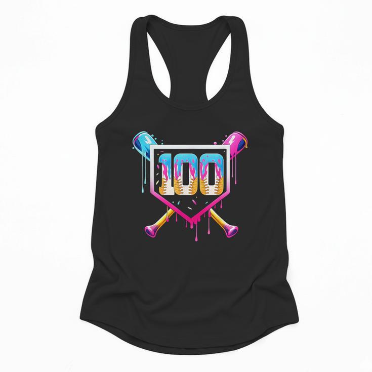 Happy 100 Days Of School Baseball Drip 100th Day Of School Flowy Tank