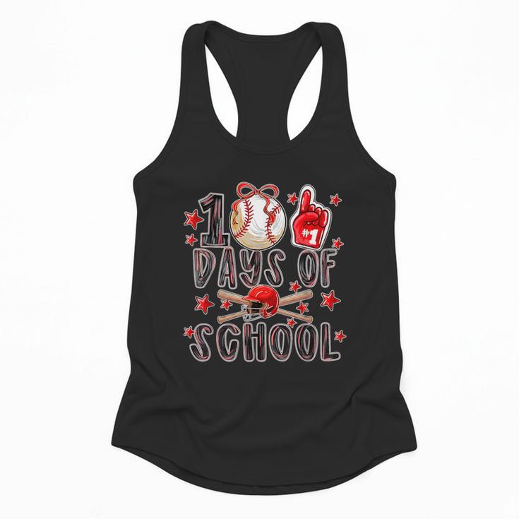 Happy 100 Days Of School Baseball Girls Coquette Bow Teacher Flowy Tank