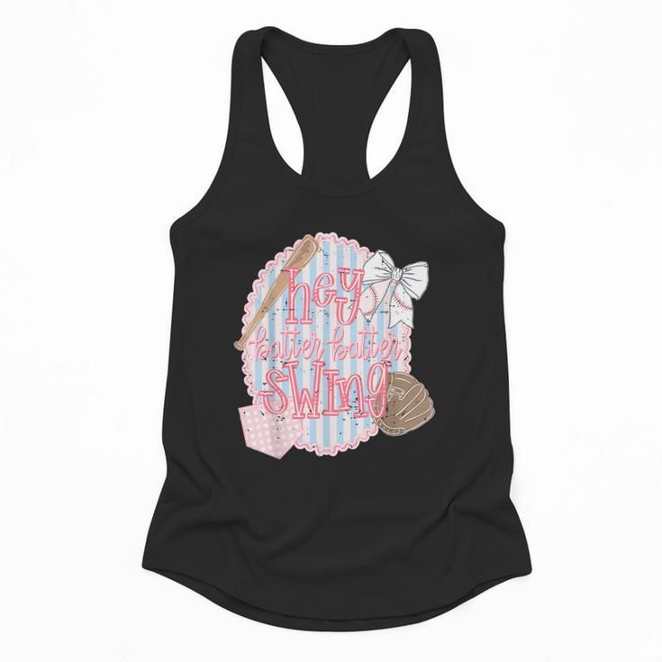 Hey Batter Batter Swing Baseball Game Day Coquette Bow Girly Flowy Tank