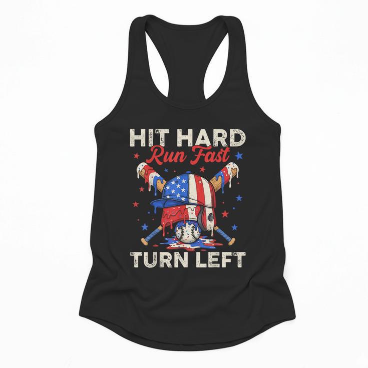 Hit Hard Run Fast Turn Left Baseball Cream Drip Crossed Bats Flowy Tank
