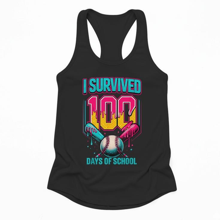 HUGvyn I Survived 100 Days Baseball Teacher Ice Cream Drip Flowy Tank