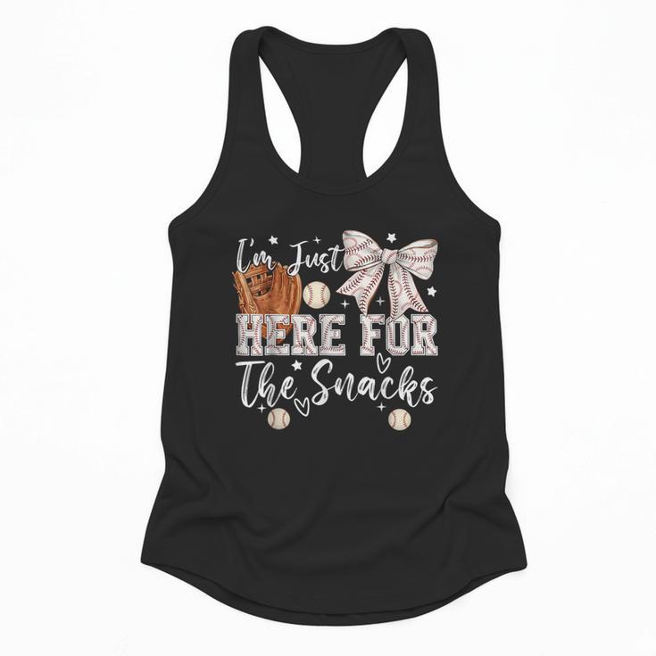 I'm Just Here For The Snacks Baseball Coquette Game Day Girl Flowy Tank