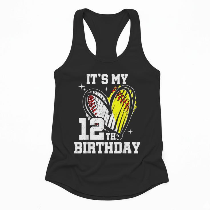 It's My 12th Birthday Baseball Softball Heart 12 Year Old Flowy Tank