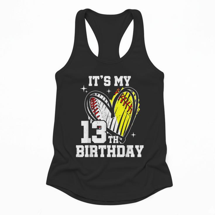 It's My 13th Birthday Baseball Softball Heart 13 Year Old Flowy Tank