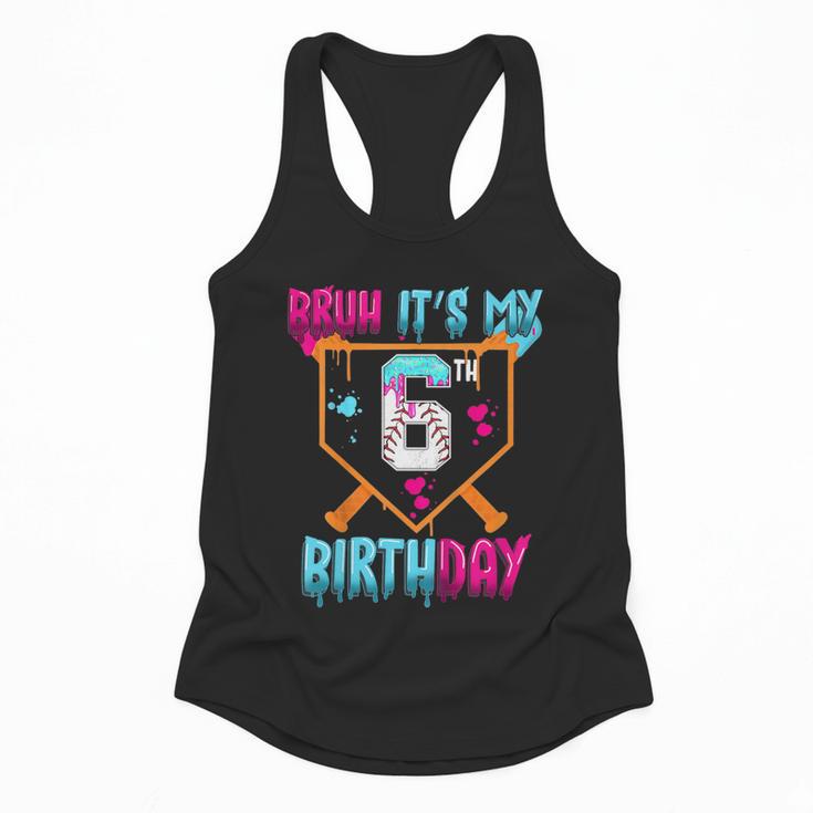 Kids Baseball Drip Bruh It's My 6th Birthday Boy Ice Cream Drip Flowy Tank