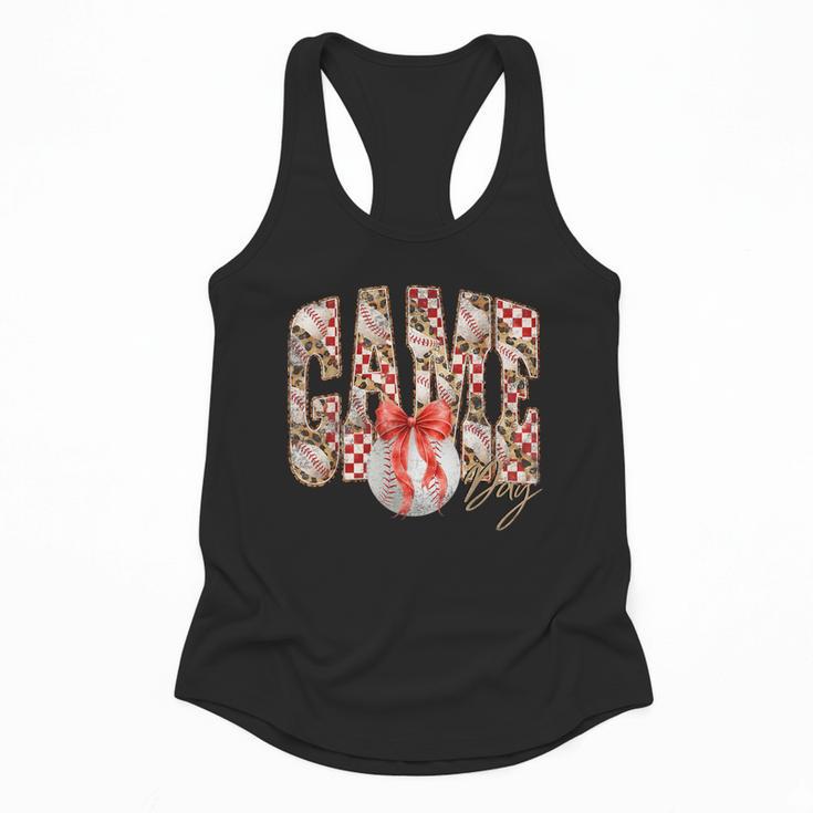 Leopard Checkered Game Day Baseball Coquette Bow Women Girls Flowy Tank