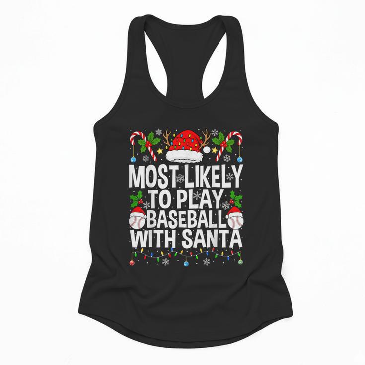 Most Likely To Play Baseball With Santa Christmas Baseball Flowy Tank